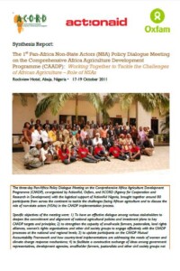 Synthesis Report:  The 1st Pan-Africa Non-State Actors (NSA) Policy Dialogue Meeting on the Comprehensive Africa Agriculture Development Programme (CAADP): Working Together to Tackle the Challenges of African Agriculture – Role of NSAs